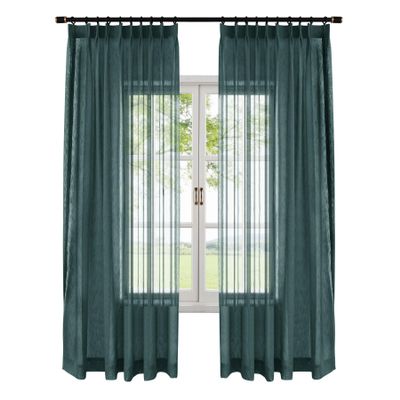 Fcosie Pinch Pleated Stripe Texture Sheer Drape 63 Inches Long for Living Room, Deep Lake Semi Sheer Light Filtering Curtain for Bedroom, Narrow Flax Sheer Drapery for Small Window, 2PCS, 26" Wx63 L