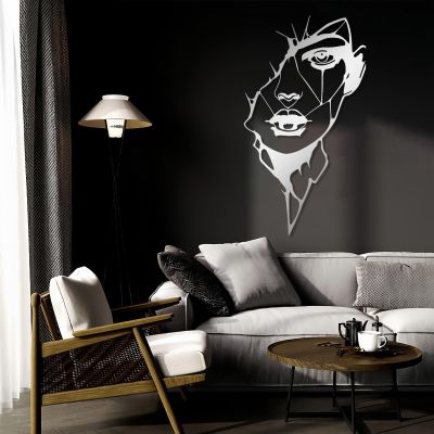 Abstract Wall Art, Abstract Woman Face Wall Decor, Minimalist Wall Art, Metal Women Sculpture, Line Wall Art, Abstract Woman Silhouette, Wall Decor for Bedroom, Gift for Her (Silver, 17"x30"|42x76cm)