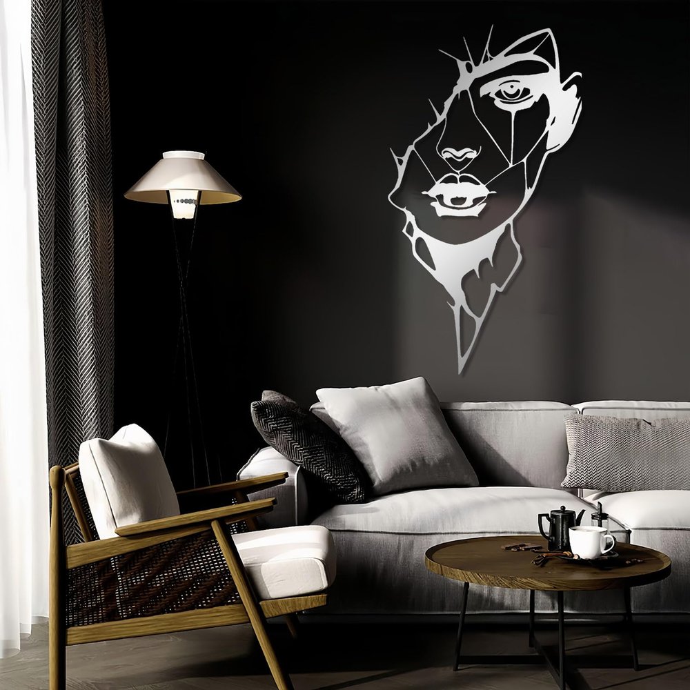 Abstract Wall Art, Abstract Woman Face Wall Decor, Minimalist Wall Art, Metal Women Sculpture, Line Wall Art, Abstract Woman Silhouette, Wall Decor for Bedroom, Gift for Her (Silver, 17"x30"|42x76cm)