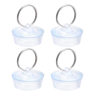 uxcell Rubber Sink Plug, Clear Drain Stopper Fit 1-1/8" to 1-1/4" Drain with Hanging Ring for Bathtub Kitchen and Bathroom 4pcs