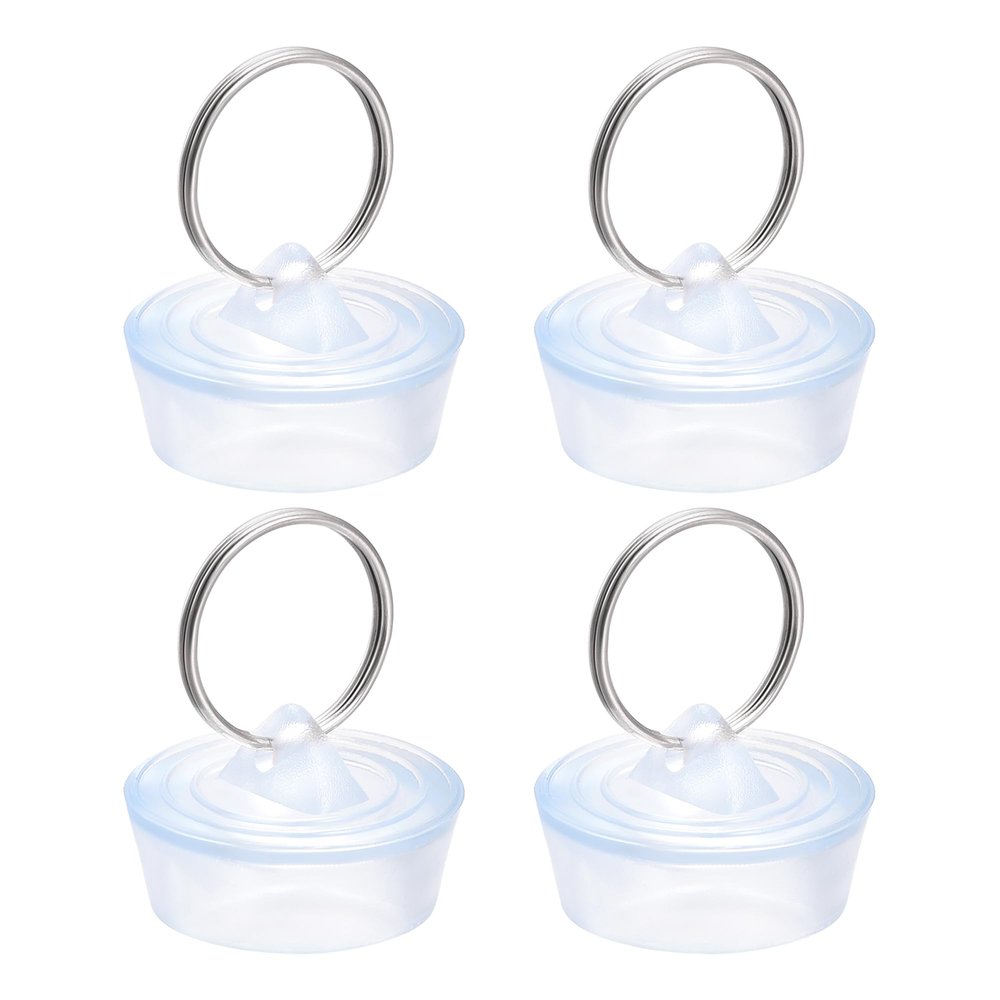 uxcell Rubber Sink Plug, Clear Drain Stopper Fit 1-1/8" to 1-1/4" Drain with Hanging Ring for Bathtub Kitchen and Bathroom 4pcs