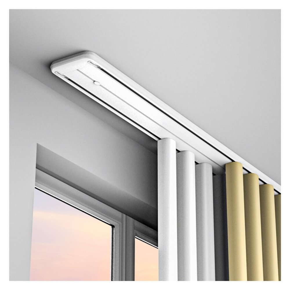 NOIRDA Ceiling Curtain Rail with 2 Rows of Pulleys, White Double Curtain Track, Room Divider Curtain Rails for Bay Window, Bunk Beds, Indoor, Outdoor(100cm)