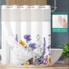 Botanical No Hook Shower Curtain with Snap in Liner Waterproof Fabric Shower Curtain Set for Bathroom Watercolor Daisy Lavender Flowers White Shower Curtain with See Through Top Window 72"x84" view 2