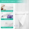 Botanical No Hook Shower Curtain with Snap in Liner Waterproof Fabric Shower Curtain Set for Bathroom Watercolor Daisy Lavender Flowers White Shower Curtain with See Through Top Window 72"x84" view 3