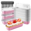 50-Pack 6.8oz Rectangular Aluminum Foil Baking Pans - Disposable Mini Cake Pans with Lids, Cheesecake & Bread-Pink view 1