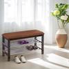 Donext 2-Tier Wood Entryway Shoe Rack with Cushioned Seat, Shoe Bench for Entry, 2 Shelves Storage Bench w/Faux Leather Top Bed Bench, Brown view 2