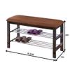 Donext 2-Tier Wood Entryway Shoe Rack with Cushioned Seat, Shoe Bench for Entry, 2 Shelves Storage Bench w/Faux Leather Top Bed Bench, Brown view 3