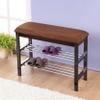Donext 2-Tier Wood Entryway Shoe Rack with Cushioned Seat, Shoe Bench for Entry, 2 Shelves Storage Bench w/Faux Leather Top Bed Bench, Brown view 4