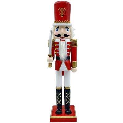 EUBUY Soldier Nutcracker, Red 16Inch Traditional Wooden Nutcracker for Shelves and Tables Christmas Series Soldier Decoration