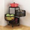 Fruit and Vegetable Basket Bowls for Kitchen, 5 Tier Circular Rotating Basket with Wheels, Fruit Vegetable Metal Wire Shelf, Standing Rolling Storage Cart for Living Room, Bathroom Black Triple Layer view 1