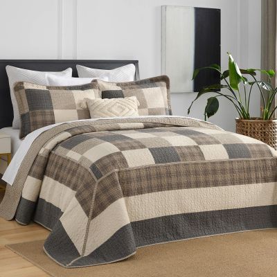 DDUOXIN 3 Piece King Bedspread 120"x120" - 100% Cotton Oversized King Quilt with 2 Pillow Shams, Farmhouse Lightweight Plaid Bedspreads Coverlet Sets, Charcoal/Beige/Brown