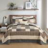 DDUOXIN 3 Piece King Bedspread 120"x120" - 100% Cotton Oversized King Quilt with 2 Pillow Shams, Farmhouse Lightweight Plaid Bedspreads Coverlet Sets, Charcoal/Beige/Brown view 2
