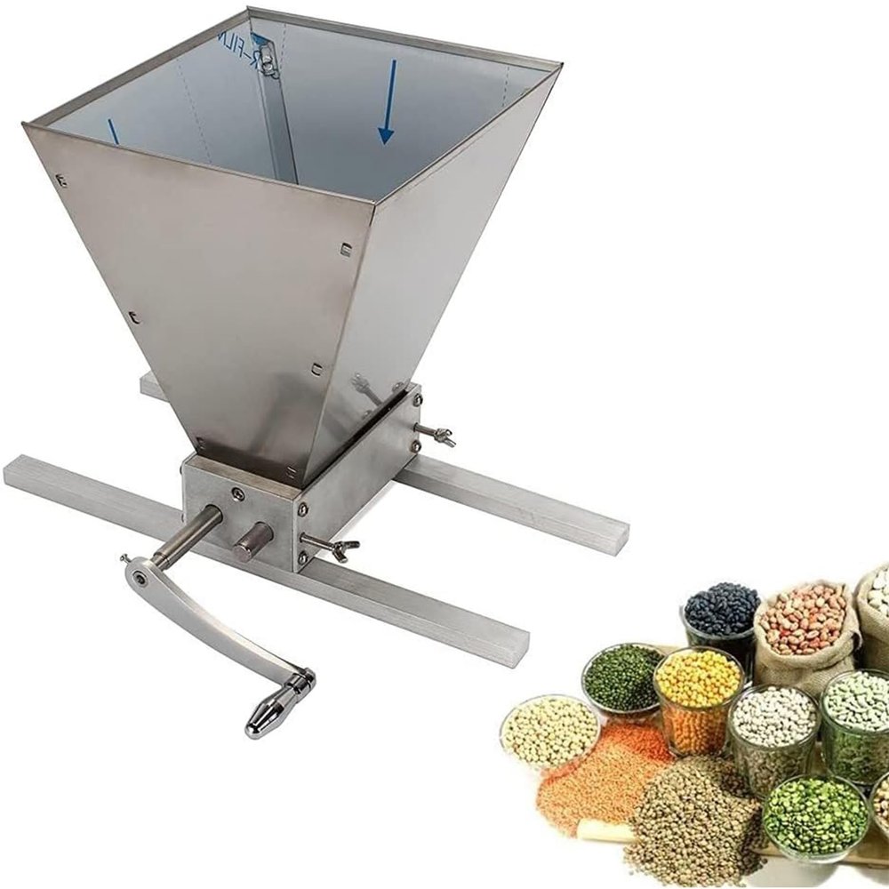 Hlixzoy Grain Malt Mill/Hand Crank Grinder/Grain Crusher/Manual Powder Mill Grinder with 2 Adjustable Stainless Steel Drums for Home Brewing