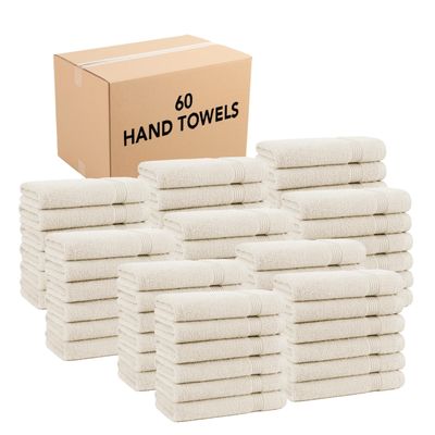 Arkwright Bathroom Hand Towels Set of 6 - (Bulk Case of 60) Super Soft 100% Cotton, 600 GSM Quick Dry & Absorbent, Luxury Bath Essentials for Hotels, Spa, Hosts, and Vacation Rentals, Alabaster Ivory