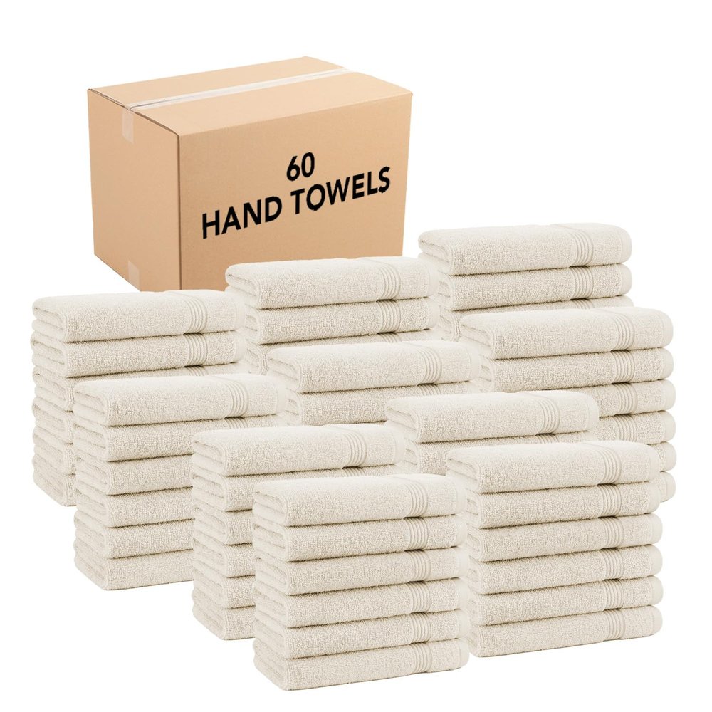 Arkwright Bathroom Hand Towels Set of 6 - (Bulk Case of 60) Super Soft 100% Cotton, 600 GSM Quick Dry & Absorbent, Luxury Bath Essentials for Hotels, Spa, Hosts, and Vacation Rentals, Alabaster Ivory