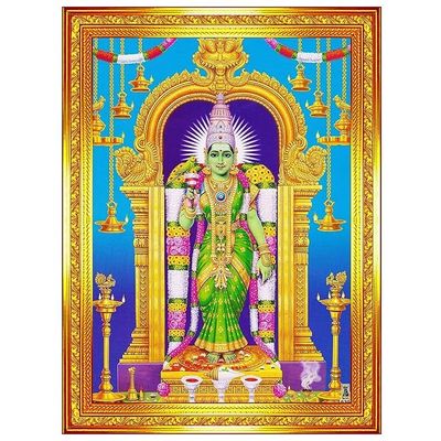 HomeLoft Basics INDIANSTORE4EVERYONE Madurai Meenakshi Amman Madhura Meenatchi Wall Painting Framed Home Decor (Wood,Matte,Gold,Small Size,6 x 8 Inch) R215S
