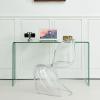 CraftThink Tempered Glass Computer Desk, Modern Small Desk Study Table with Sled Legs for Small Spaces, Living Room, Office and Bedroom - 47" L x 23.5" W x 29.5" H, White view 2