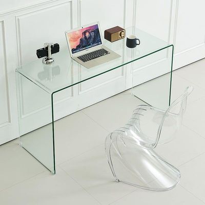 CraftThink Tempered Glass Computer Desk, Modern Small Desk Study Table with Sled Legs for Small Spaces, Living Room, Office and Bedroom - 35" L x 16" W x 29.5" H, White