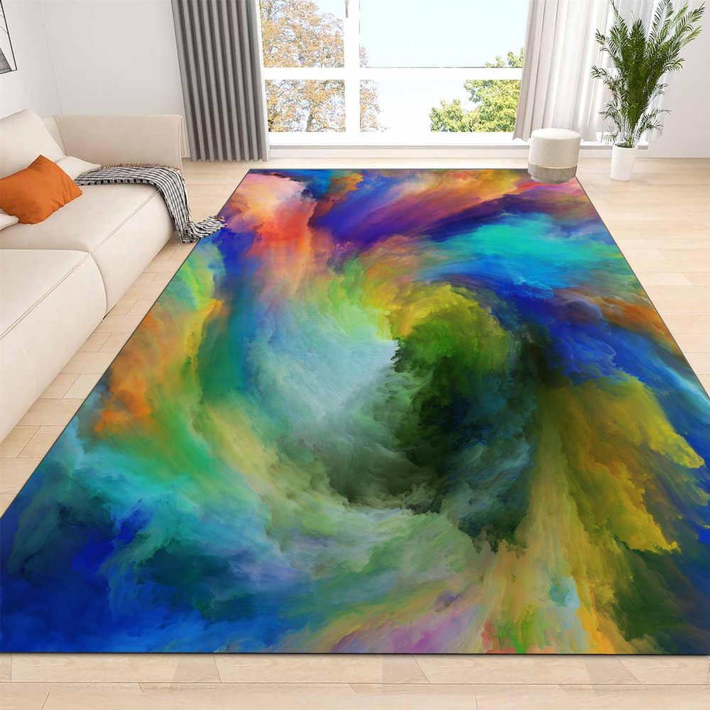 rugsjwaizj Living Room Abstract Area Rug - Washable, Colorful Sea of Clouds Patterns - Dining Room, Bedroom, Office - Non-Slip Backing - Modern Plush - 5x8ft