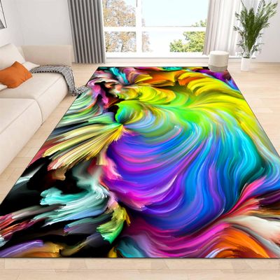 rugsjwaizj Super Soft Living Room Area Rug Non-Slip Washable Foldable Stain Resistant Rug Modern Abstract Art Rug Colorful Water Wave Print Indoor Dining Room Bedroom Office Carpet 2x4ft