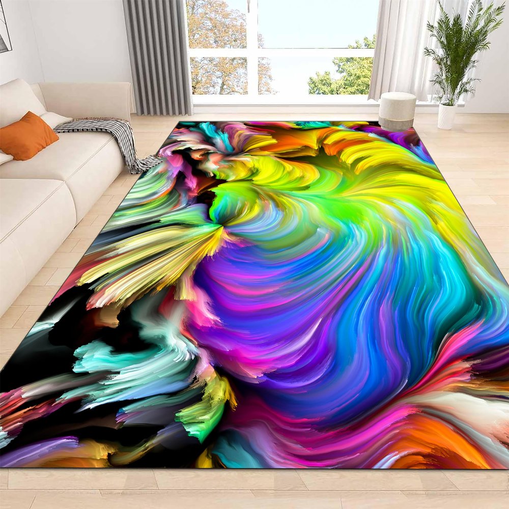 rugsjwaizj Super Soft Living Room Area Rug Non-Slip Washable Foldable Stain Resistant Rug Modern Abstract Art Rug Colorful Water Wave Print Indoor Dining Room Bedroom Office Carpet 2x4ft