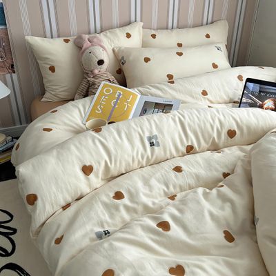 4 Piece Sheets Set Queen Size, Extra Soft Breathable 100% Cotton Bedding Set Double Yarn Twill Duvet Cover Set, All Season with Comforter Set, Sheet,Pillowcase,Brown,Twin XL