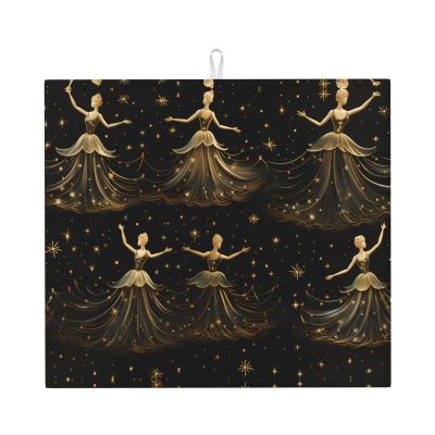 WZYWHJ women's nutcracker ballet xmas dance Pattern Drying Mat for Kitchen : Made of sponge Water absorbent, with lanyard for hanging 18 x 16 in, Black