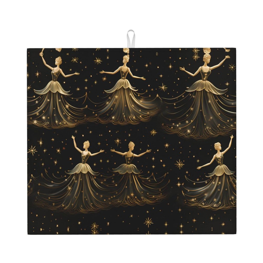 WZYWHJ women's nutcracker ballet xmas dance Pattern Drying Mat for Kitchen : Made of sponge Water absorbent, with lanyard for hanging 18 x 16 in, Black