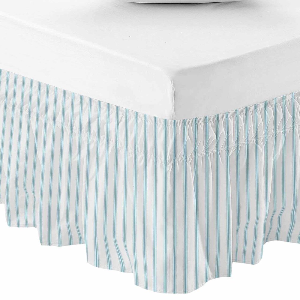 RisQiten Blue Striped Bed Skirt King Size 18 Inch Drop, Adjustable Elastic Bedskirt Dust Ruffle for King Size Bed, Blue White Stripes Farmhouse Wrap Around Bed Skirts Luxurious Pleated Bed Frame Cover