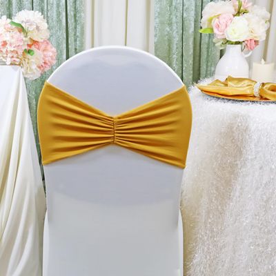 Wedding Linens Inc. (10 pcs) 8" x 13" Gold Ruffled Spandex Chair Bands Stretch Chair Sashes Perfect Chair Sash Accents Perfect for Weddings, Events, & Home Decor