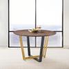 Armen Living Joana 48" Round Dining Table in Gold Stainless Steel and Black Iron Base with Walnut Tabletop view 2