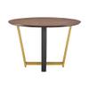 Armen Living Joana 48" Round Dining Table in Gold Stainless Steel and Black Iron Base with Walnut Tabletop view 4
