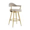 Armen Living Justin Modern Farmhouse 30" Seat Height Swivel Bar Stool with Taupe Fabric and Gold Brushed Stainless Steel Legs for Kitchen Island Counter view 1