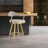 Armen Living Justin Modern Farmhouse 30" Seat Height Swivel Bar Stool with Taupe Fabric and Gold Brushed Stainless Steel Legs for Kitchen Island Counter view 2