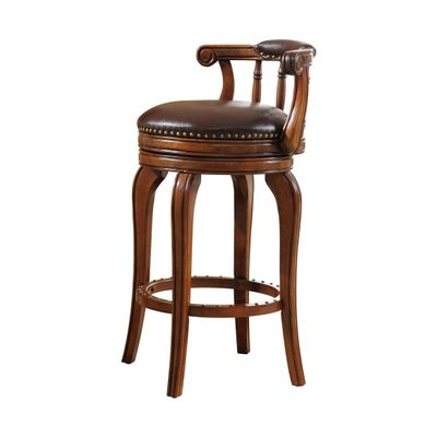 JOYNOW Bancos para Barra Solid Wood Leather Bar Stool with Rotatable High Stool Leisure Coffee Bar Stool Home Kitchen Living Room Office Chair High Top Bar Stools(76cm)