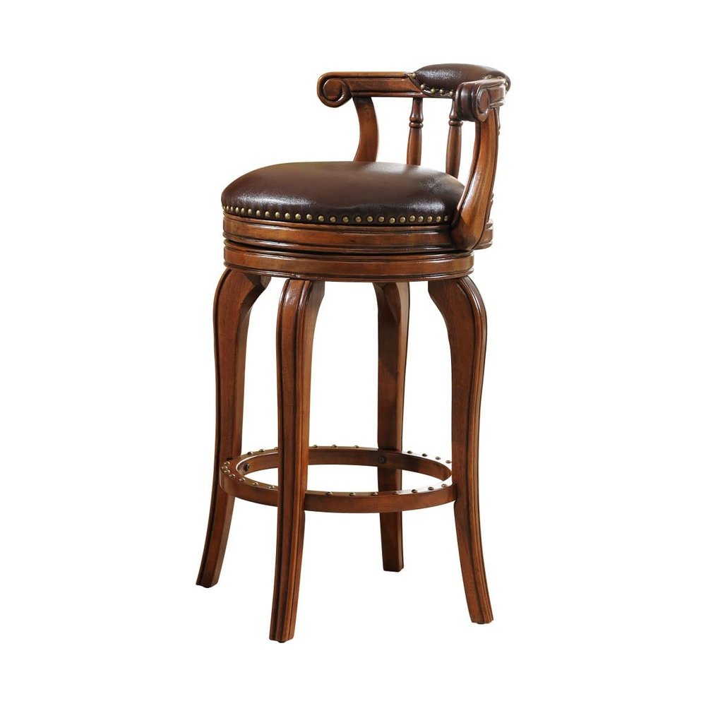 JOYNOW Bancos para Barra Solid Wood Leather Bar Stool with Rotatable High Stool Leisure Coffee Bar Stool Home Kitchen Living Room Office Chair High Top Bar Stools(76cm)