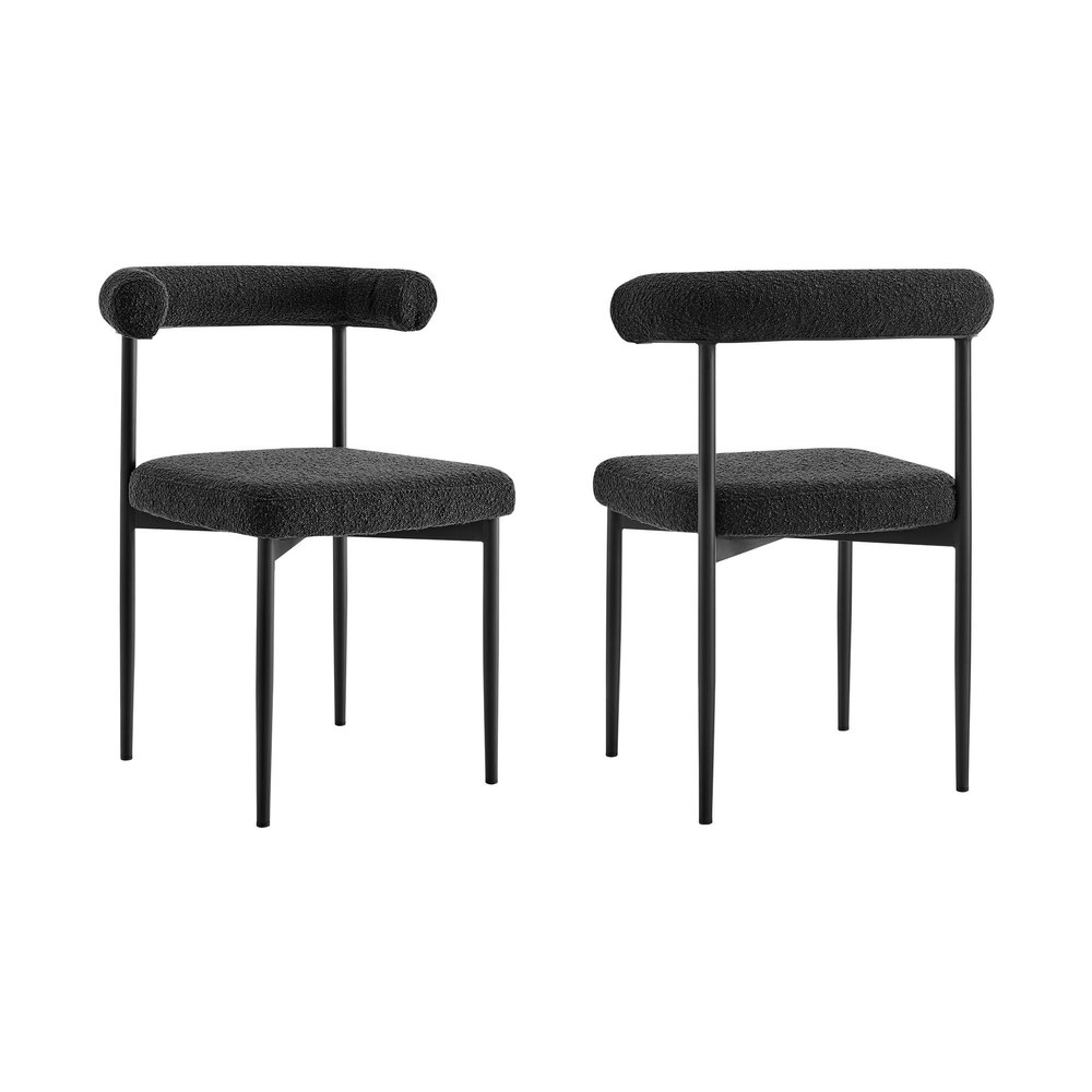 Armen Living Shannon Dining Chair with Matte Black Iron and Black Fabric - Set of 2