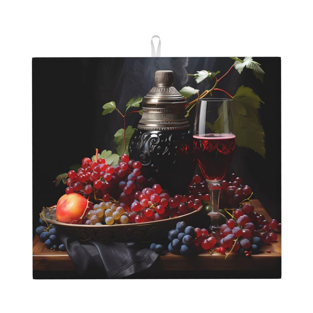WZYWHJ Grapes and Wine Pattern Drying Mat for Kitchen : Made of sponge Water absorbent, With lanyard for hanging 18 x 16 in