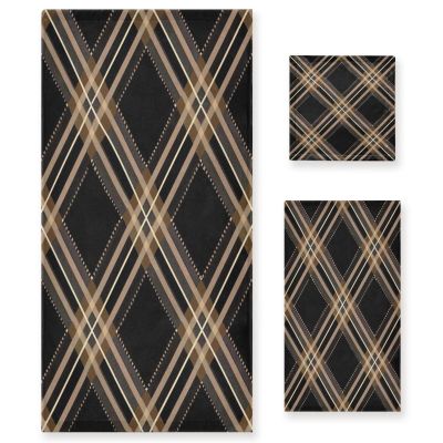 Haskirky Brown Buffalo Plaid 3 Piece Towel Set,Absorbent Soft Bath Towel Quick Dry Light Weight Hand and Washcloth Set for Gym Bathing Home Shower