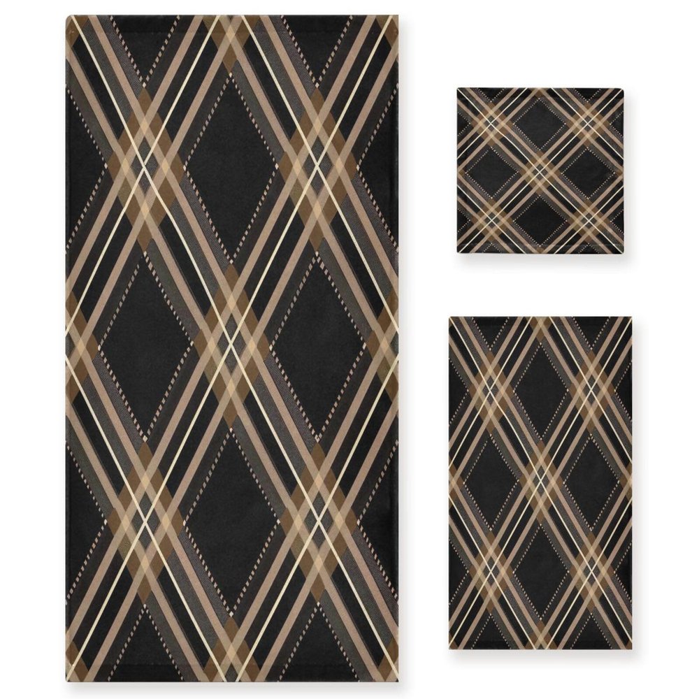 Haskirky Brown Buffalo Plaid 3 Piece Towel Set,Absorbent Soft Bath Towel Quick Dry Light Weight Hand and Washcloth Set for Gym Bathing Home Shower