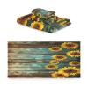 Haskirky Sunflower Wood Background 3 Piece Towel Set,Absorbent Soft Bath Towel Quick Dry Light Weight Hand and Washcloth Set for Gym Bathing Home Shower view 2