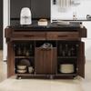 BestLM Mobile Kitchen Island with Trash Can Storage Cabinet, Tilt Out Trash Kitchen Island Cart with Drop Leaf, Spice Rack, Towel Rack, Drawers, and Adjustable Shelf, Walnut Brown view 2