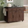 BestLM Mobile Kitchen Island with Trash Can Storage Cabinet, Tilt Out Trash Kitchen Island Cart with Drop Leaf, Spice Rack, Towel Rack, Drawers, and Adjustable Shelf, Walnut Brown view 3