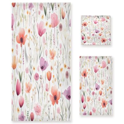 Haskirky Watercolor Flowers 3 Piece Towel Set,Absorbent Soft Bath Towel Quick Dry Light Weight Hand and Washcloth Set for Gym Bathing Home Shower