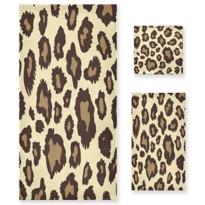 Haskirky Brown Leopard Dots 3 Piece Towel Set,Absorbent Soft Bath Towel Quick Dry Light Weight Hand and Washcloth Set for Gym Bathing Home Shower