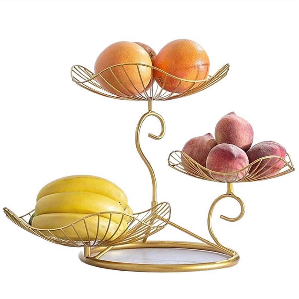 GLigeT Fruit Holder Creative Luxury Gold Iron Art Threetier 3 Tier Fruit Bowl Home Decor Coffee Table Drain Water Metal Fruit Basket Living Room Decoration Bread Basket