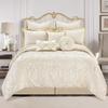 Loom and Mill 9-Piece Elegant Damask Comforter Sets Jacquard Medallion Design, Ultra Soft Floral Bedding with Euro Shams, Bedskirt, Filled Decorative Pillow for Home (Beige White, King) view 1