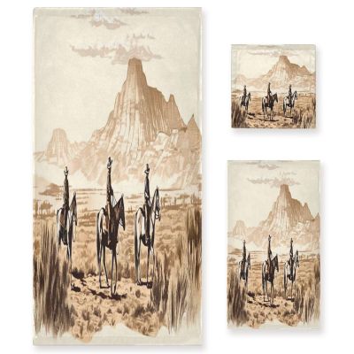 Haskirky Vintage Western Cowboy 3 Piece Towel Set,Absorbent Soft Bath Towel Quick Dry Light Weight Hand and Washcloth Set for Gym Bathing Home Shower