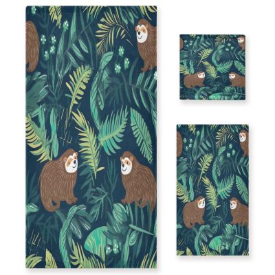 Haskirky Sloth Palm 3 Piece Towel Set,Absorbent Soft Bath Towel Quick Dry Light Weight Hand and Washcloth Set for Gym Bathing Home Shower
