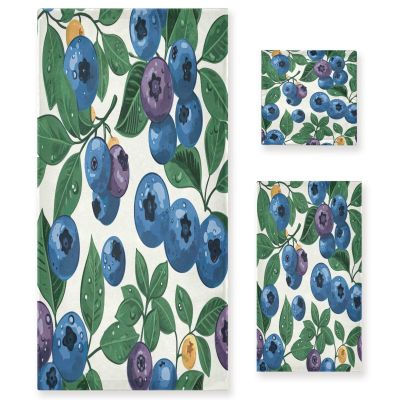 Haskirky Blueberry 3 Piece Towel Set,Absorbent Soft Bath Towel Quick Dry Light Weight Hand and Washcloth Set for Gym Bathing Home Shower